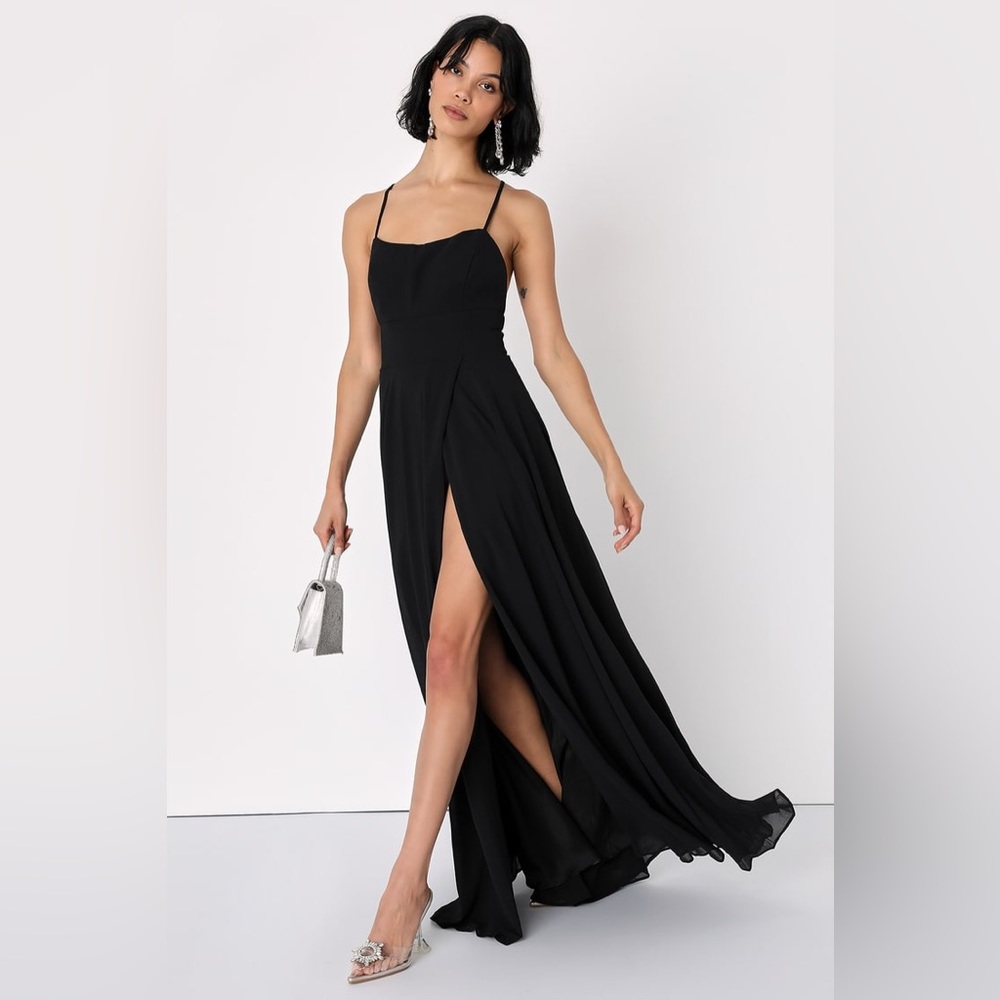 Lulu’s Dreamy Romance Black Backless Maxi Dress - Size Large